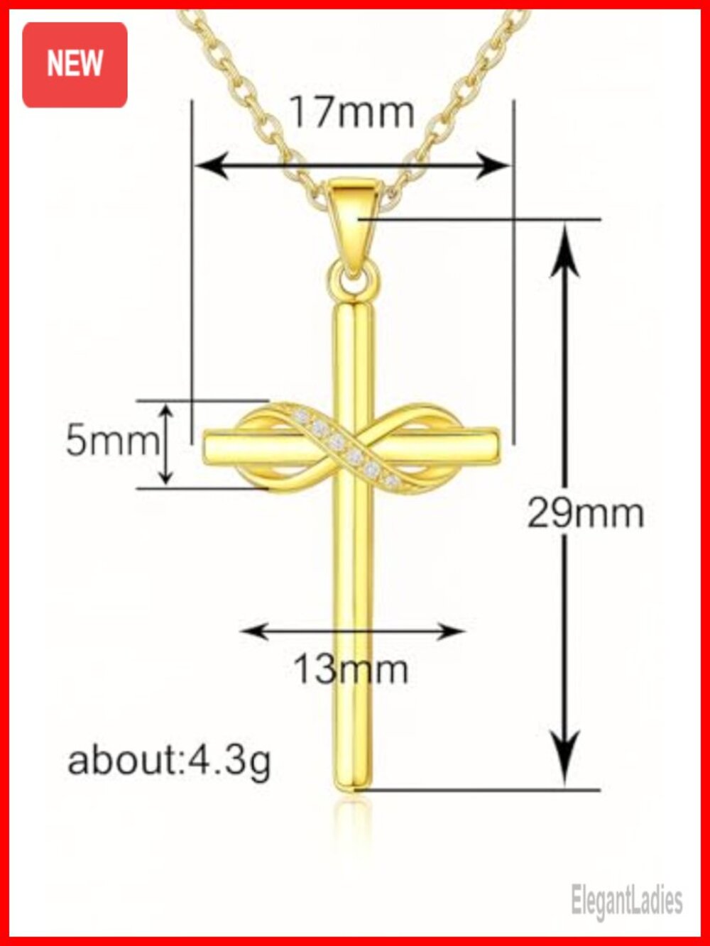 14K Gold Cross Necklace for Women Small Infinity Pendant Chain - Picture 4 of 5